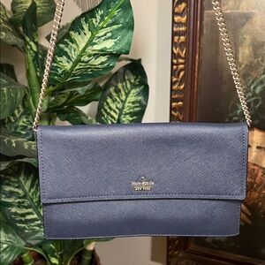 Kate Spade Dark Navy Blue Gold Chain Crossbody Bag Purse